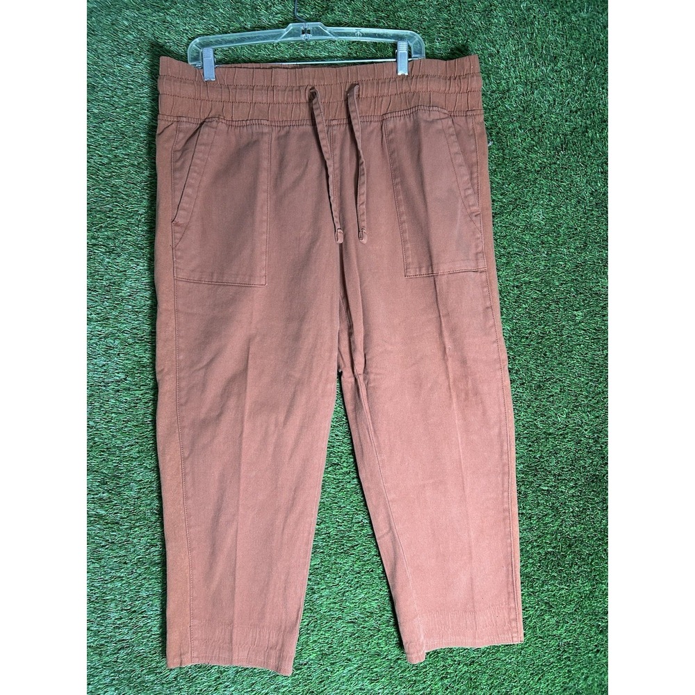 Time & Tru  L  (12-14) Utility Jogger Pants Brown Elastic Waist Ribbed Cuffs Tie